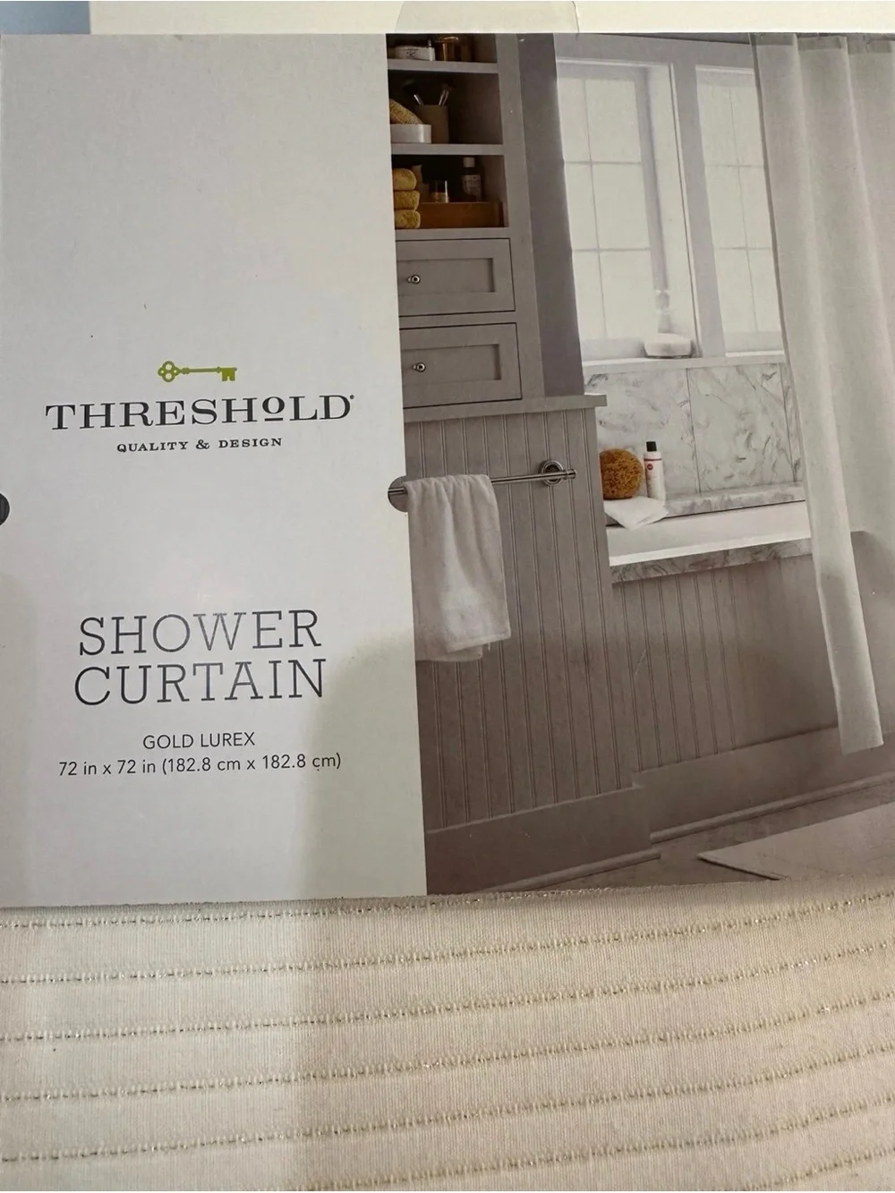 NEW Threshold White Shower Curtain with Subtle Gold Thread